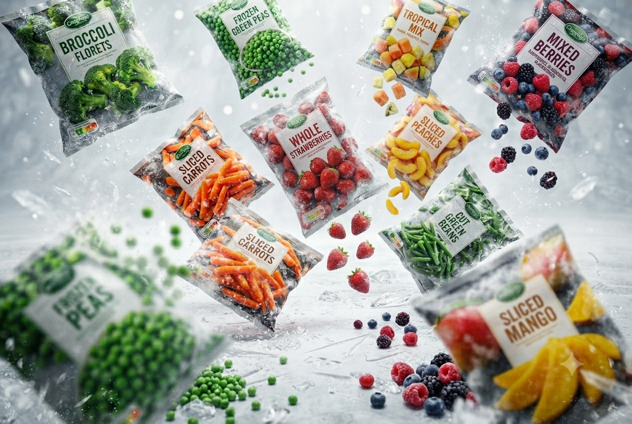 Frozen fruits and vegetables prepared for export